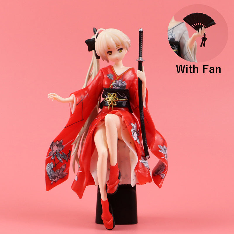 Anime Girl Kimono Figure Car Ornament with Base
