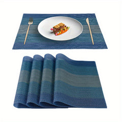 4pcs Dark Vinyl Striped Placemat for Dining Table Decor