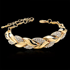 Copper Bangle Bracelet with Zircon Inlay 18K Plated