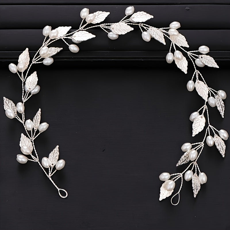 Silver Leaf Pearl Hair Vine for Bride