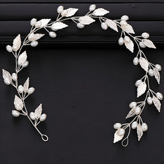 Silver Leaf Pearl Hair Vine for Bride