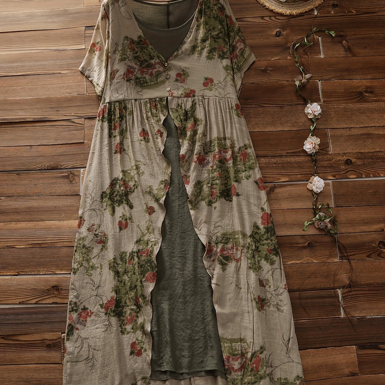  Floral Print Layered Maxi Dress
