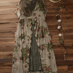  Floral Print Layered Maxi Dress