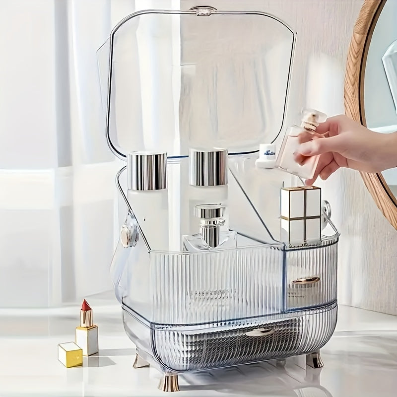 Large Capacity Waterproof Makeup Organizer with Skincare Storage