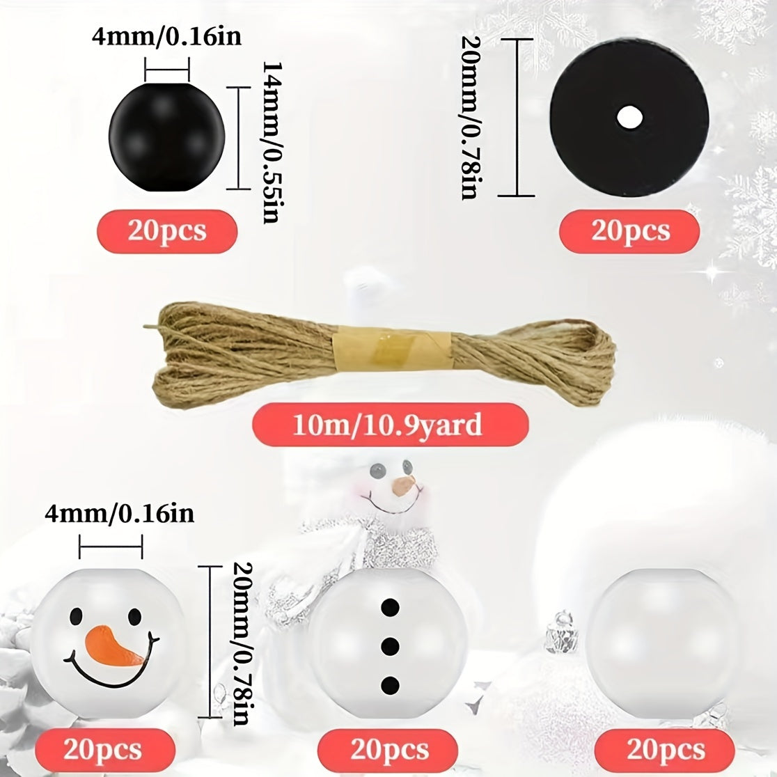 Christmas Wooden Beads Ornaments Snowman Tree Decorations Crafts Supplies