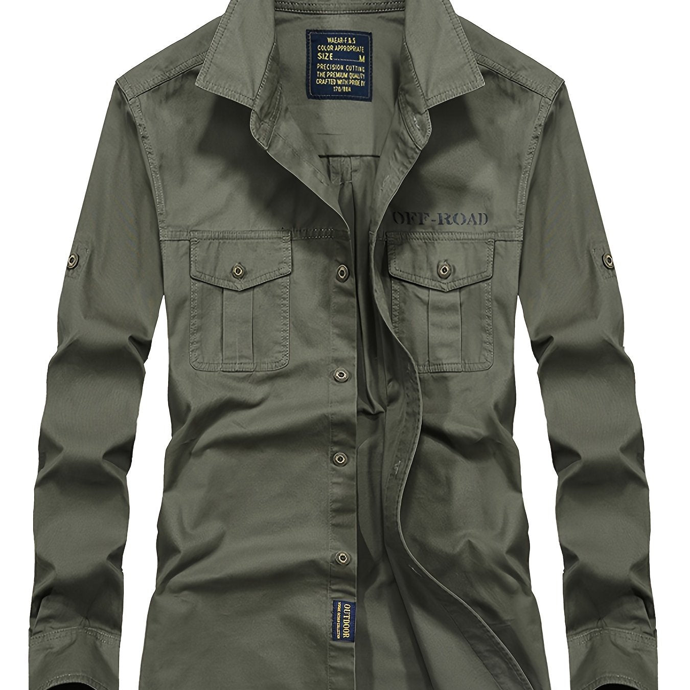 Men's Military Style Long Sleeve Solid Oversize Shirt