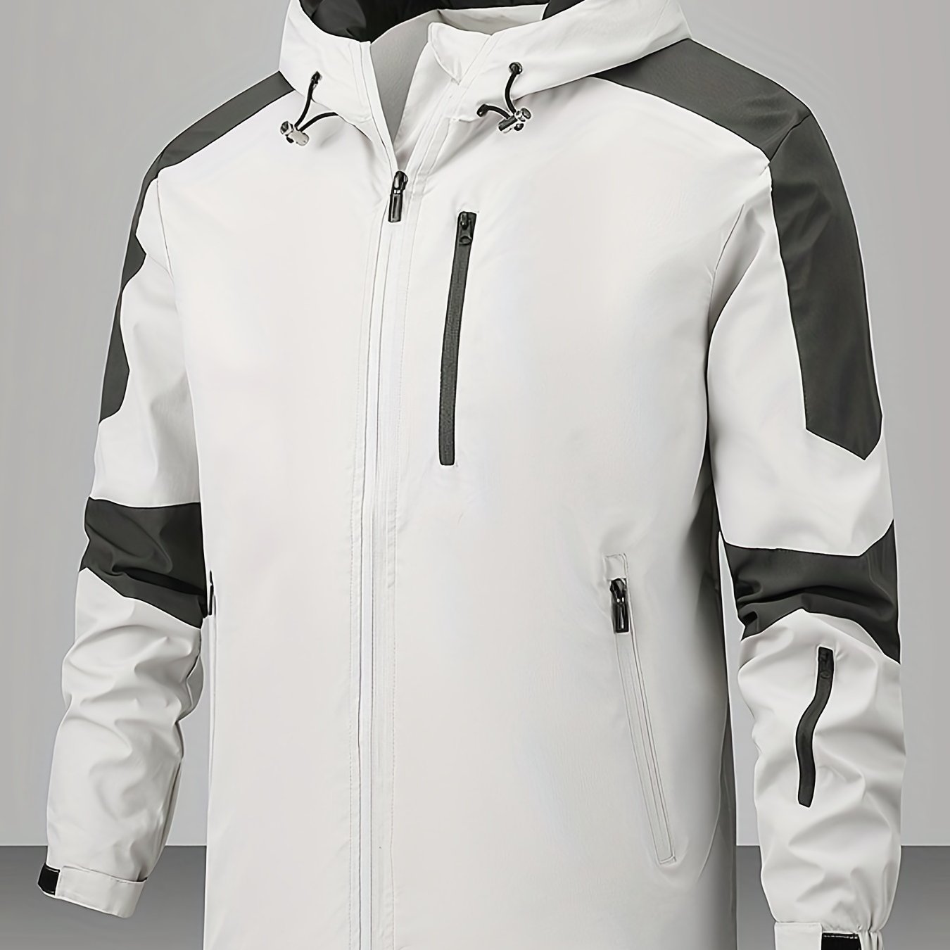 Men's Block Windbreaker Zip Up Hooded Jacket