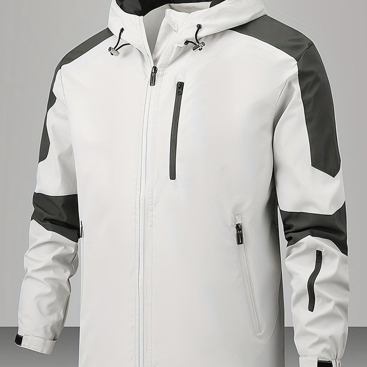 Men's Block Windbreaker Zip Up Hooded Jacket