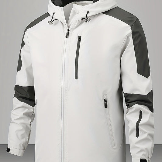 Men's Block Windbreaker Zip Up Hooded Jacket