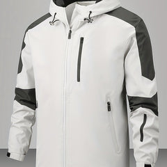 Men's Block Windbreaker Zip Up Hooded Jacket