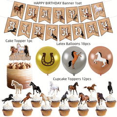 Horse Birthday Party Decoration Set with Balloons, Centerpieces & Tablecloth