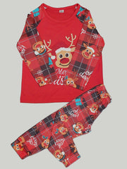 Christmas Elk Print Pajama Set Long Sleeve Top & Plaid Pants Women's Sleepwear