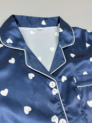 Heart Print Pajama Set Long Sleeve Buttons Top & Elastic Waistband Pants