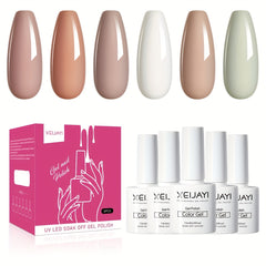 6 Colors Gel Nail Polish Starter Kit Nude Soak Off No Wipe