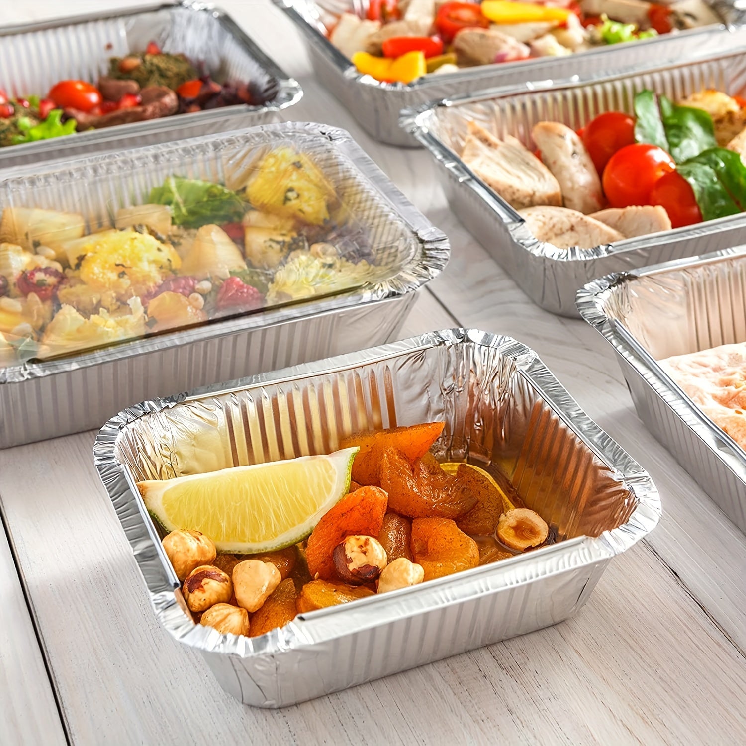 50pcs Aluminum Pans With Clear Lids - To Go Food Containers