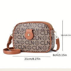 Vintage Classic Letter Print Crossbody Bag PU Leather Square Purse