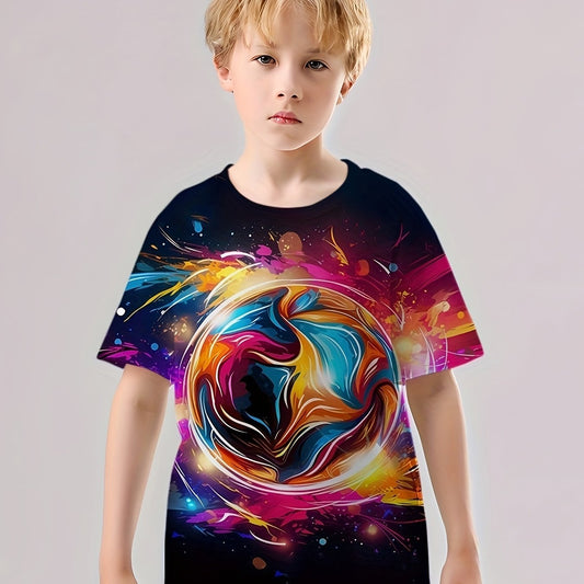 Colorful 3D Print T Shirt Kids Boys Short Sleeve Tee Summer Fall Tops