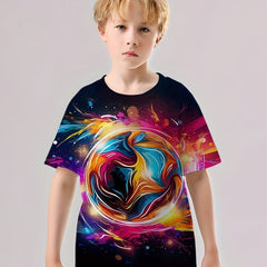 Colorful 3D Print T Shirt Kids Boys Short Sleeve Tee Summer Fall Tops