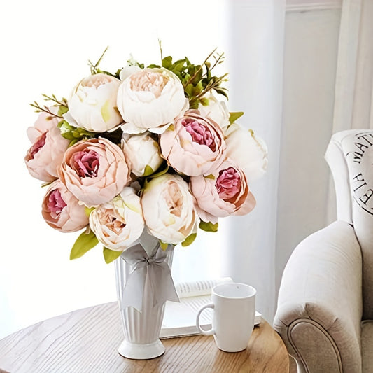 18in 13 Headed Peony Silk Flowers Vintage Bouquet Home Wedding Decor