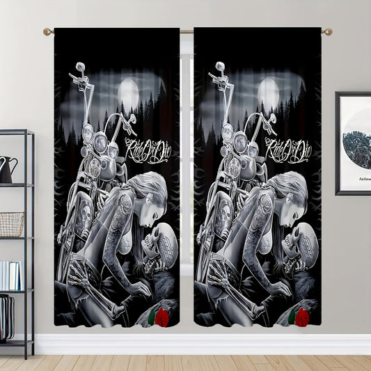 2pcs Robot Love Curtains Rod Pocket Window Drapes