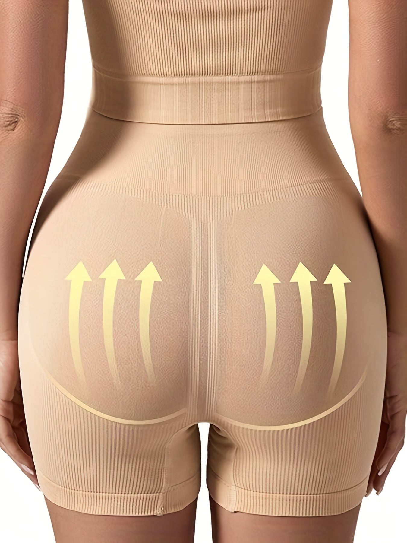 Solid High Waist Ribbed Biker Shorts Seamless Yoga Tights