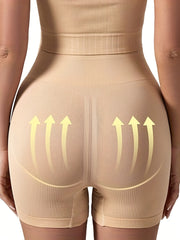 Solid High Waist Ribbed Biker Shorts Seamless Yoga Tights