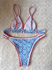 Floral Print Bikini Set Back Buckle Cut Out High Cut 2 Piece Swimsuit
