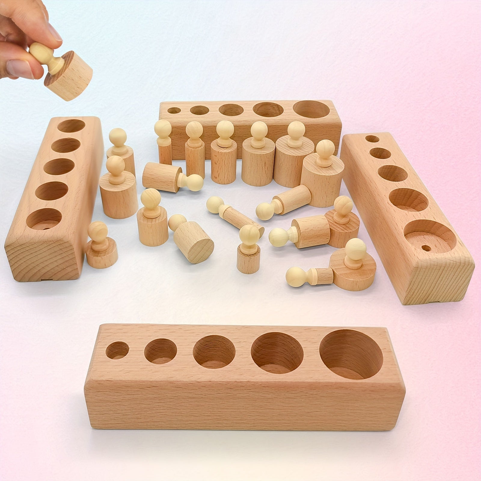 Wooden Cylinder Puzzle Toy Set 4pcs Educational Material Perception Tool