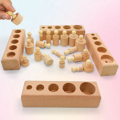 Wooden Cylinder Puzzle Toy Set 4pcs Educational Material Perception Tool