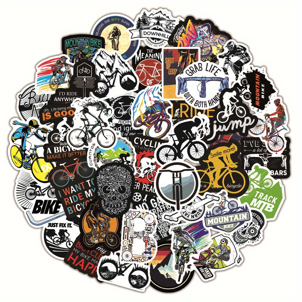50pcs Waterproof MTB Stickers for Bottles Cars Laptops Durable Outdoor Decals