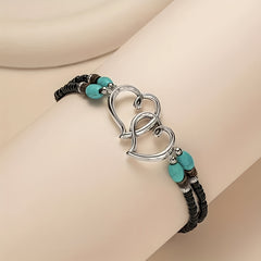Double Layer Heart Anklet Rice Bead