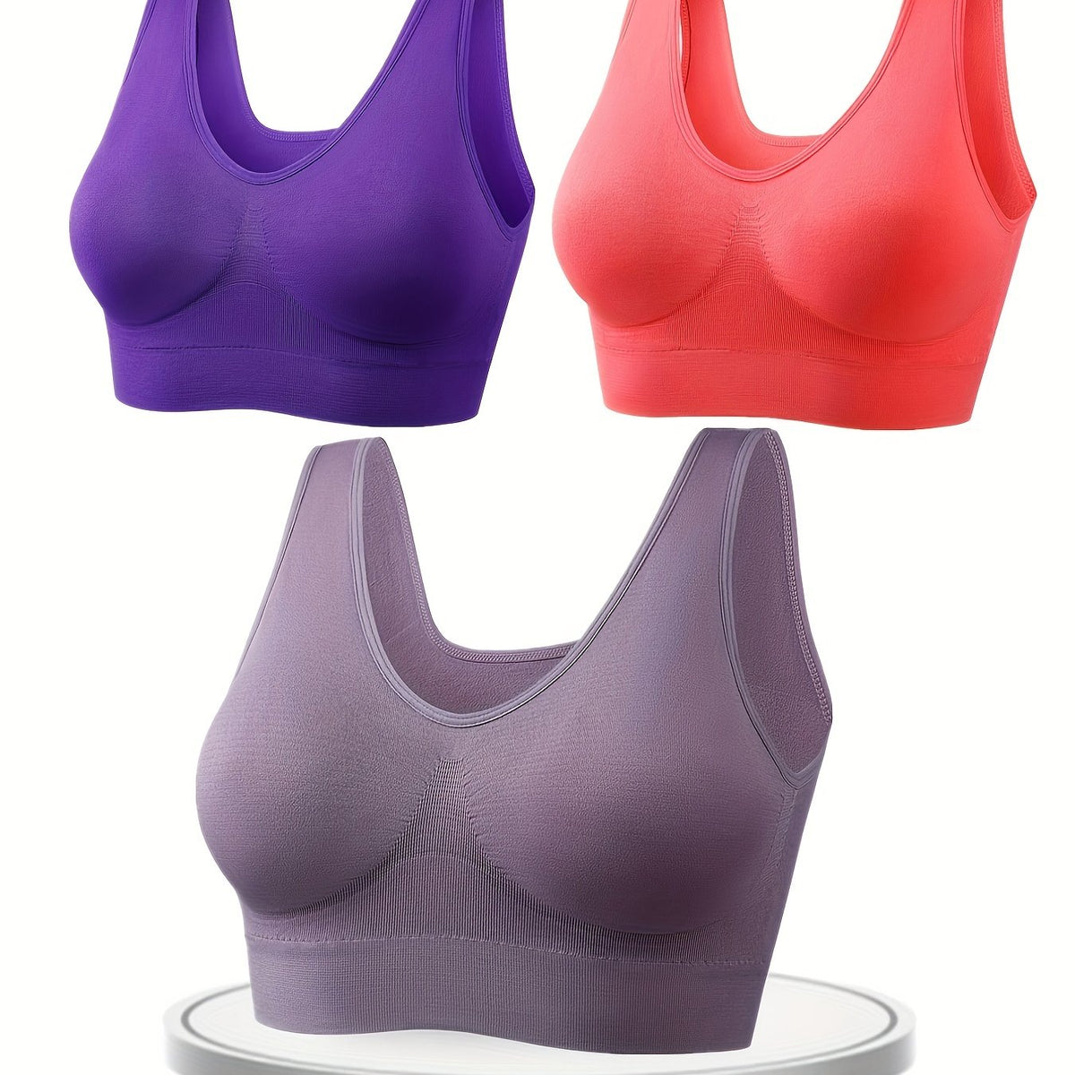 3pcs Comfy Sports Tank Bras No Padding Wireless Intimates Bras