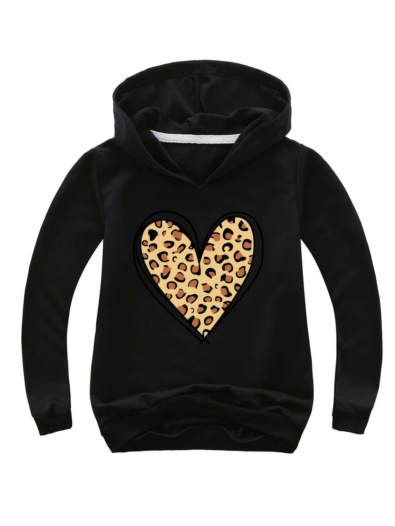 Leopard Print Heart Pattern Hooded Sweatshirt for Girls Sports