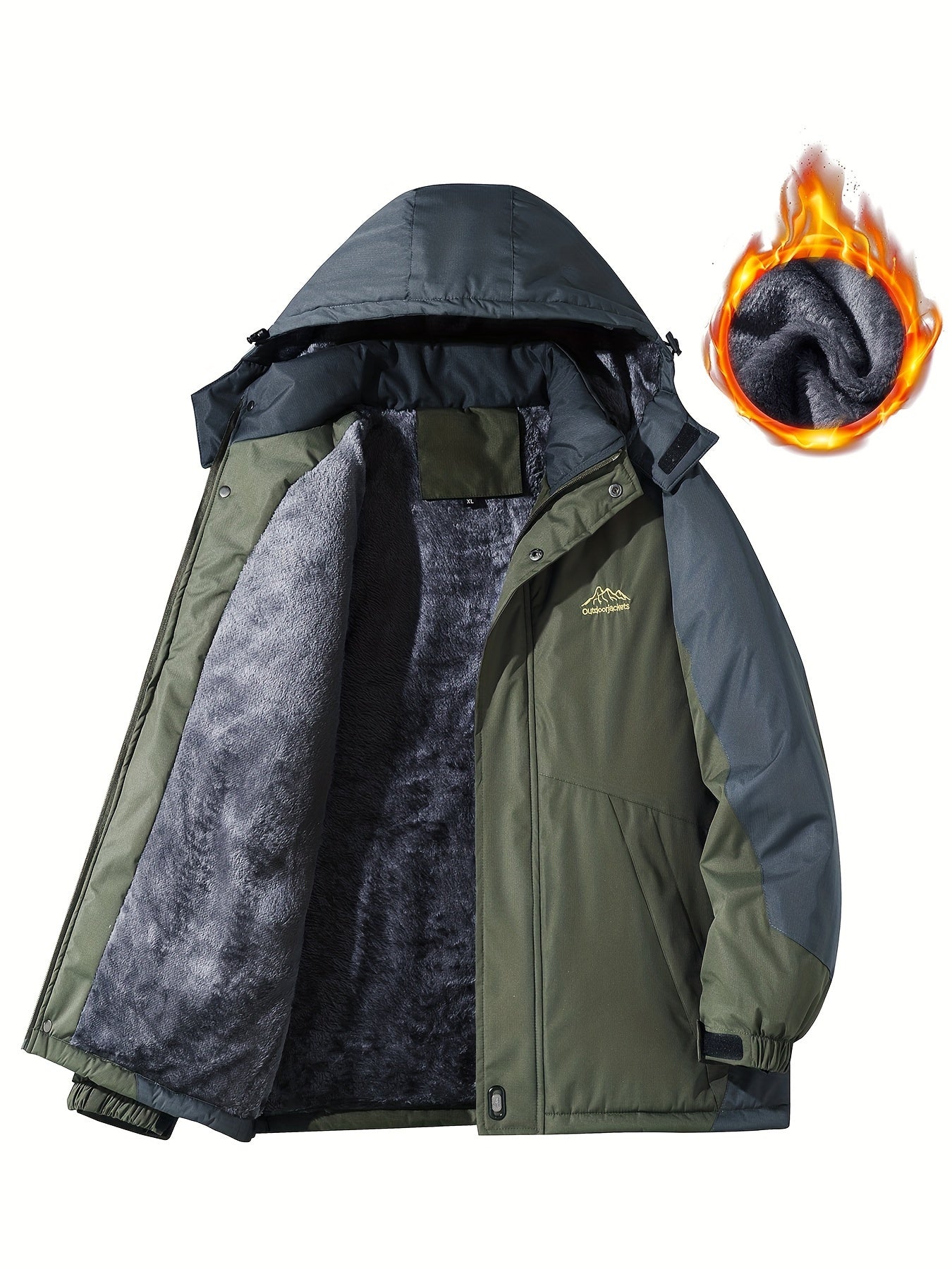 Men's Casual Hooded Sherpa Lined Windbreaker Coat