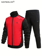 Men's Sports Suit Zip Up Jacket & Solid Pants