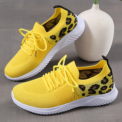 Women's Breathable Lace-Up Running Shoes Leopard Pattern Sports Shoes