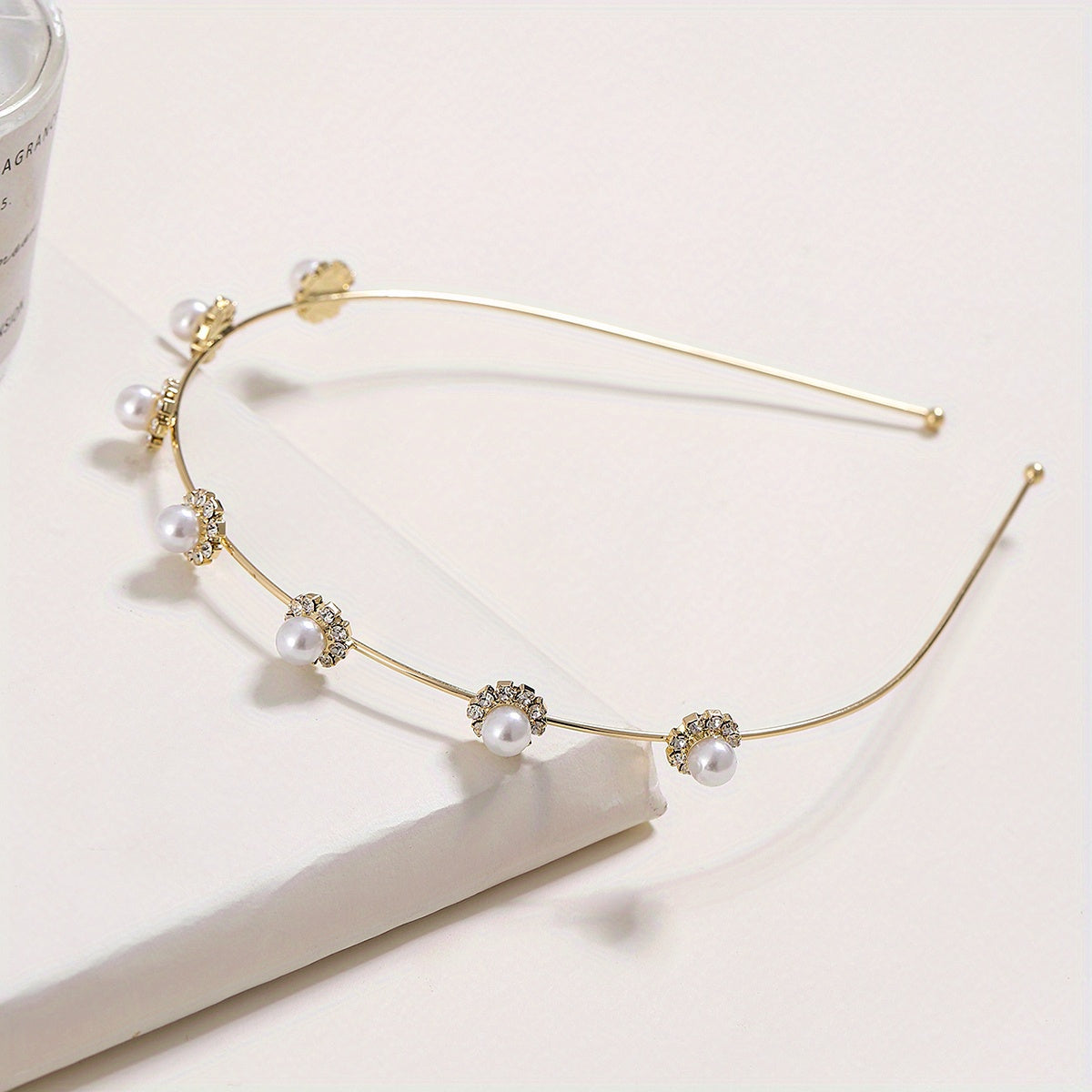 Faux Pearl Rhinestone Headband Style Head Hoop Alloy Hair Band