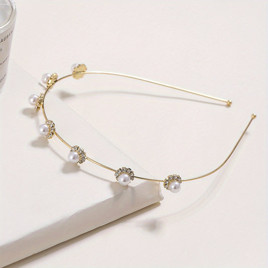 Faux Pearl Rhinestone Headband Style Head Hoop Alloy Hair Band