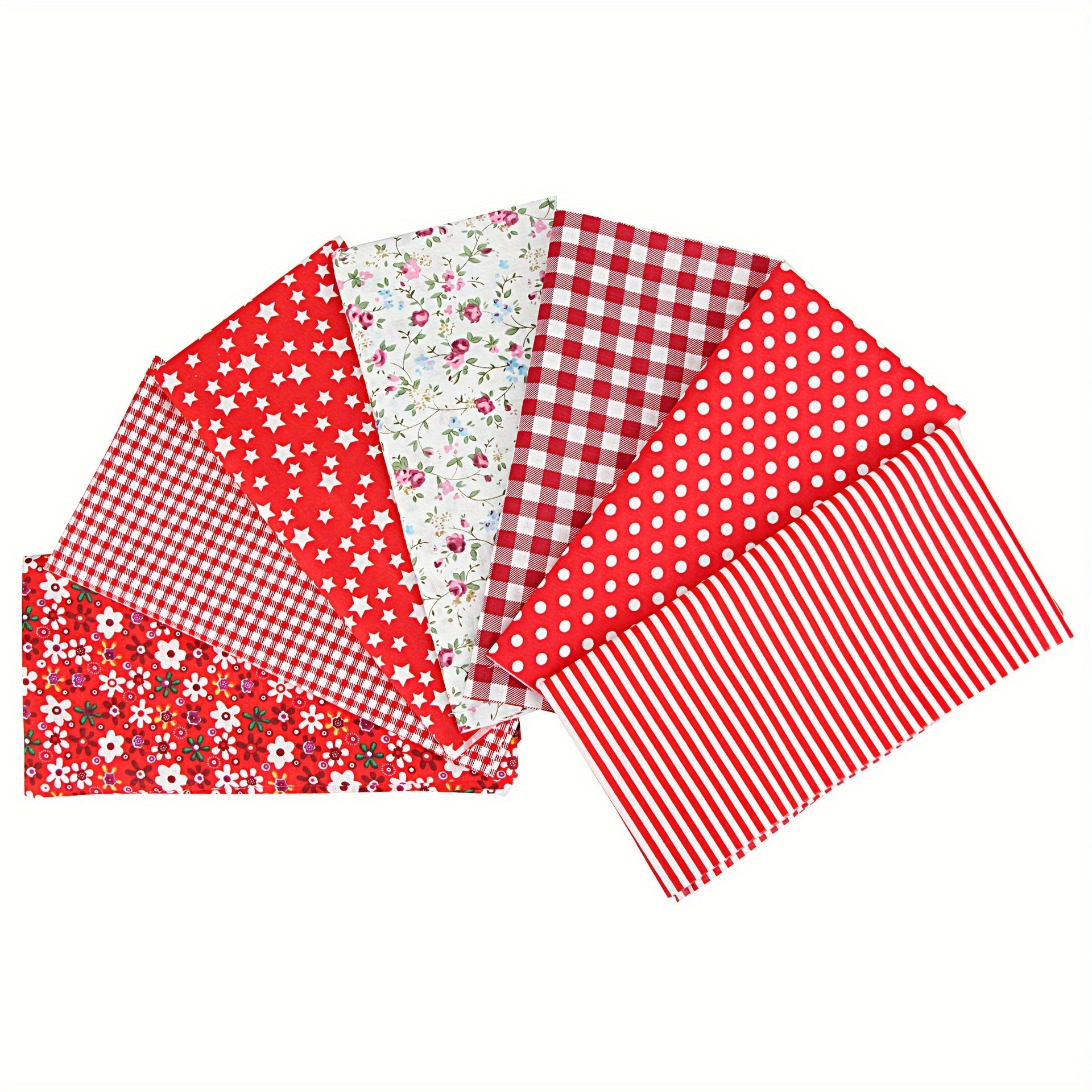 7pcs Red Floral Fabric Quilted Small Patchwork Fabric DIY Crafts 24x24