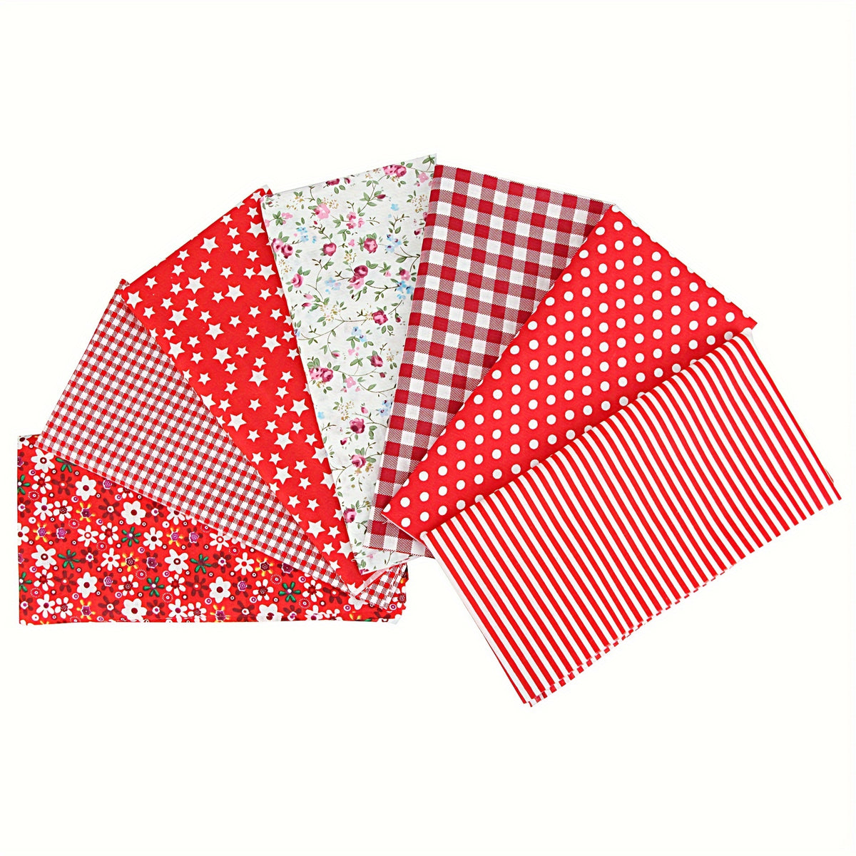 7pcs Red Floral Fabric Quilted Small Patchwork Fabric DIY Crafts 24x24