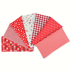 7pcs Red Floral Fabric Quilted Small Patchwork Fabric DIY Crafts 24x24