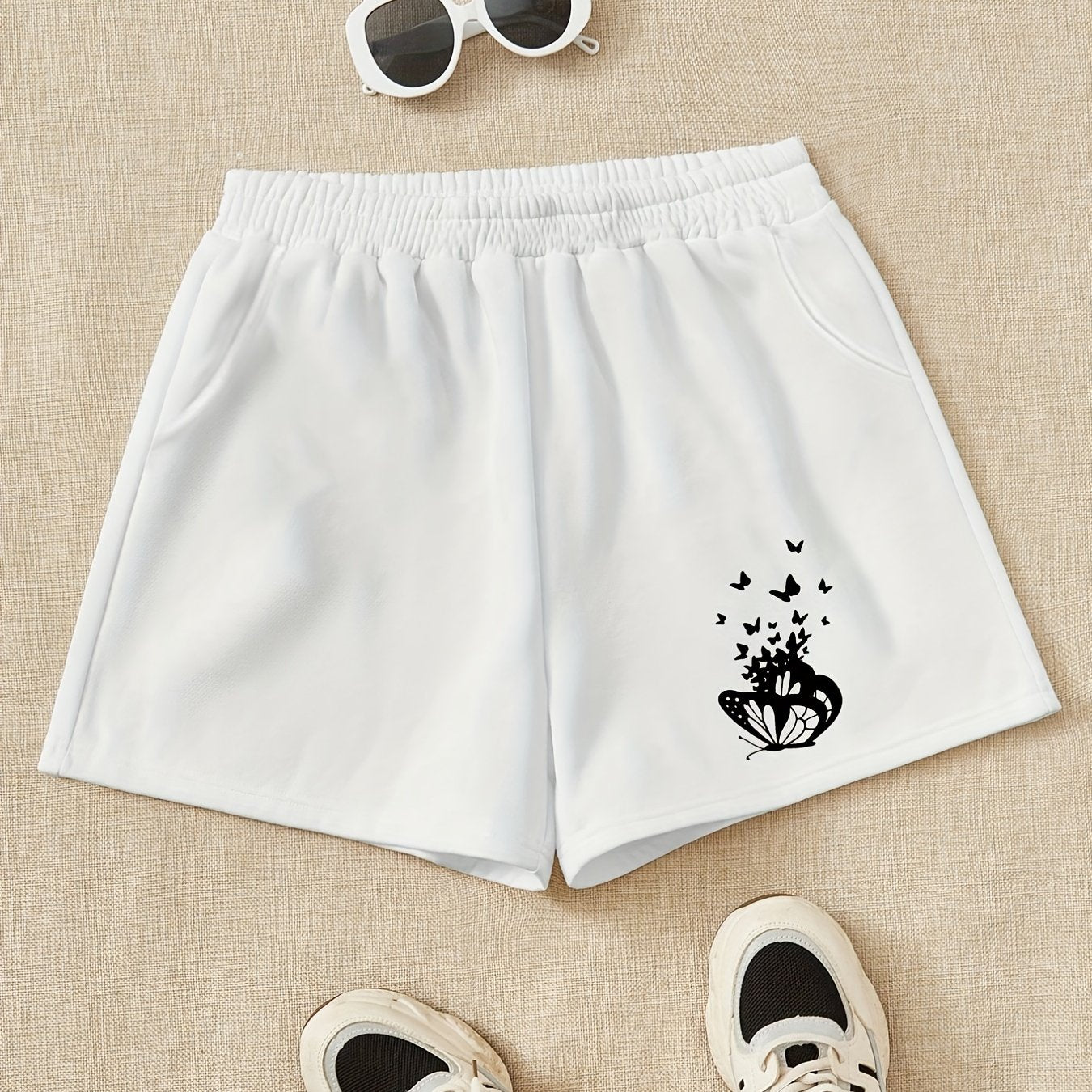 Girls Shorts Tiny Butterflies Print Casual Sweat Shorts Comfy Fit Elastic Waist