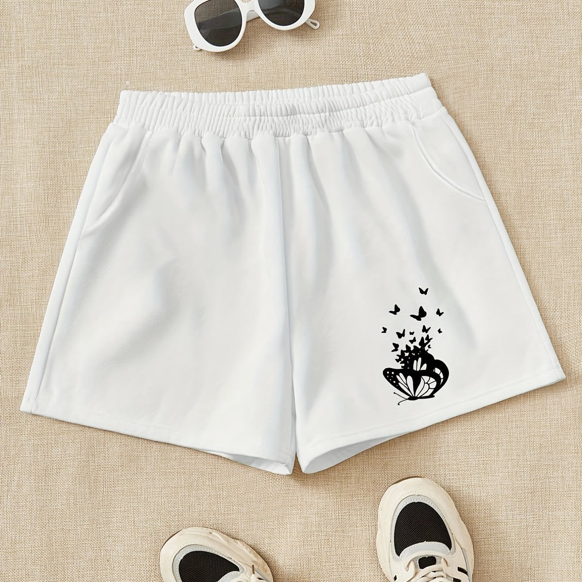 Girls Shorts Tiny Butterflies Print Casual Sweat Shorts Comfy Fit Elastic Waist