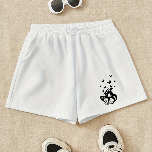 Girls Shorts Tiny Butterflies Print Casual Sweat Shorts Comfy Fit Elastic Waist
