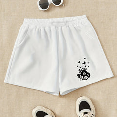 Girls Shorts Tiny Butterflies Print Casual Sweat Shorts Comfy Fit Elastic Waist