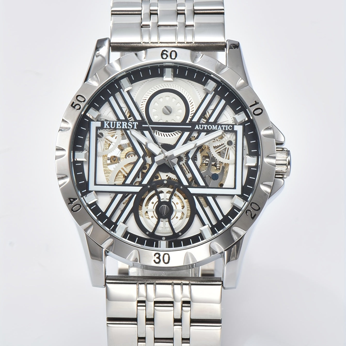 KUERST Mech. Watch Luminous Hollow Dial Waterproof Retro Wrist Watch