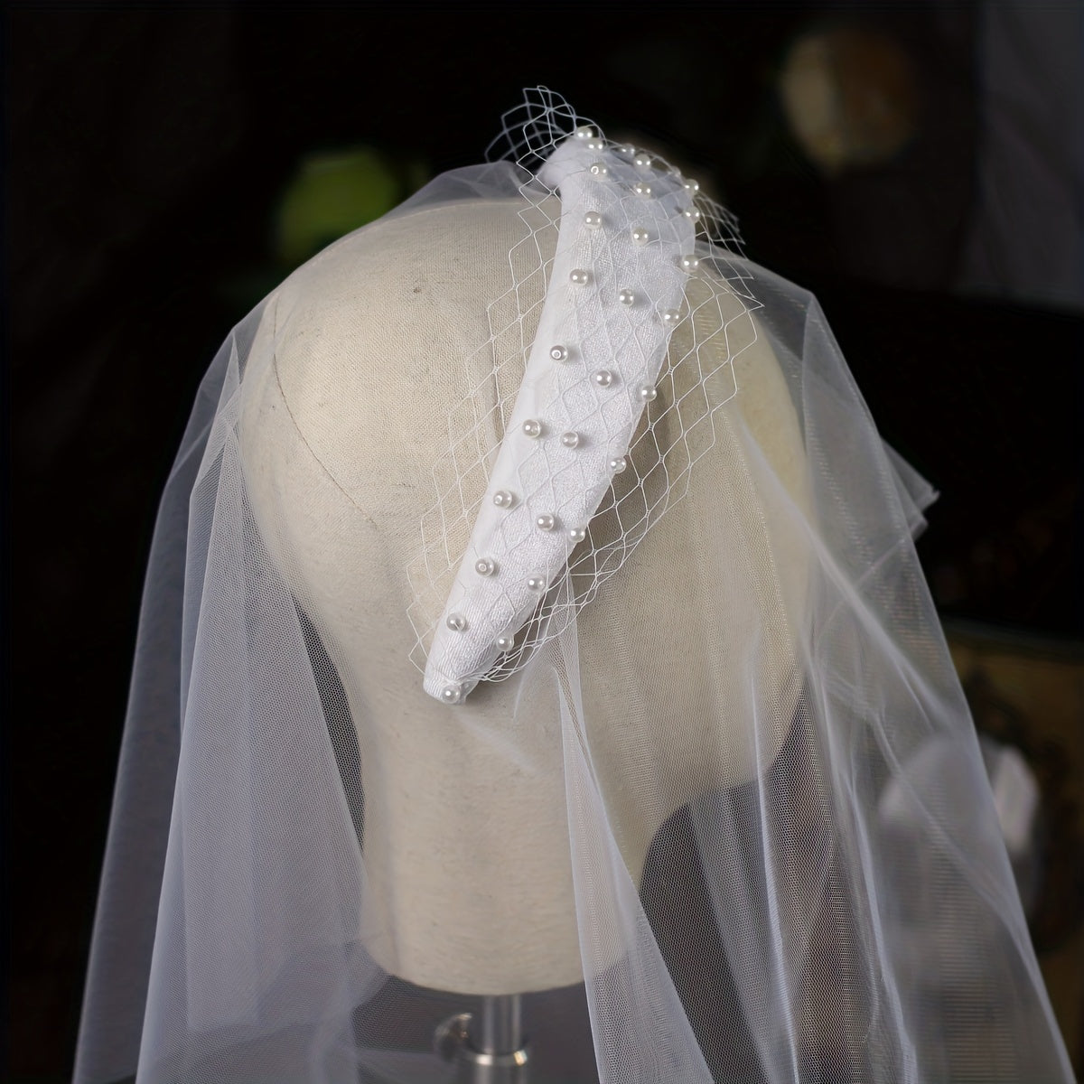 Wide Headband Mesh Inlaid Pearl Hair Accessory