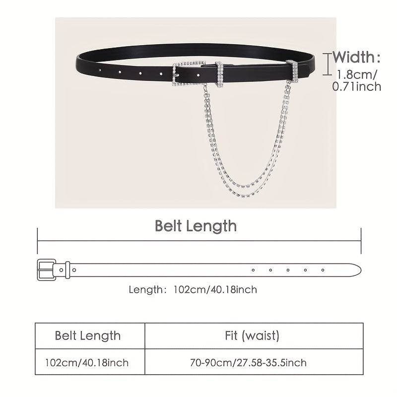 Rhinestone Chain Tassel PU Belt for Women