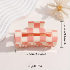 Pink Plaid Hair Clip Retro Square Clip Rectangle Hair Claw