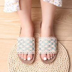 Women's Crochet Linen Slides Geometric Pattern Hollow Out Band Shoes